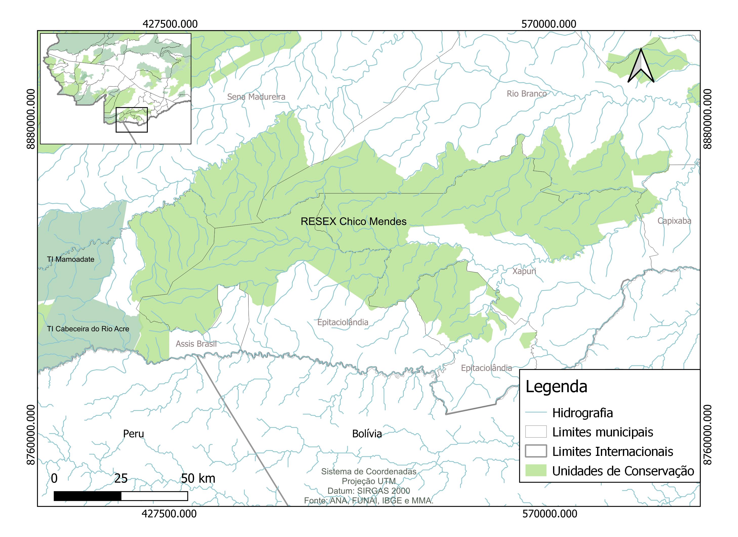 Reference map of the Chico Mendes Extractive Reserve